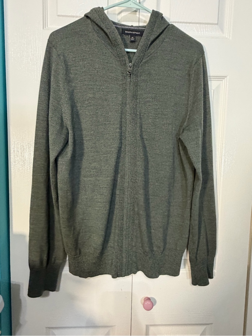 Banana Republic Men's Zip Hoodie Sweater - Olive Gray